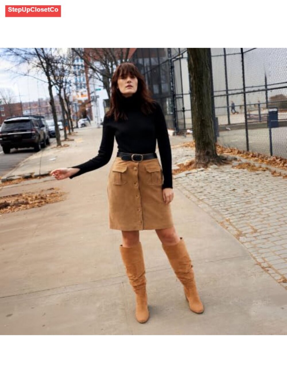Wide Calf Suede Knee High Boots 3in Block Heel Side Zip Fall - Picture 2 of 6